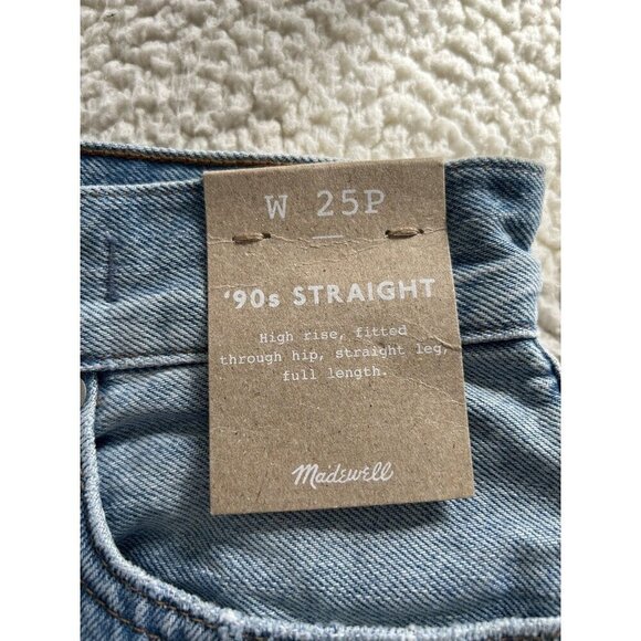 Madewell The'90s Straight Jean in Revoir Wash Ripped Raw Hem Size 25 Petite - Picture 7 of 13
